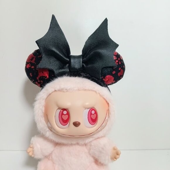 Custom Made Disney Style Ears Labubu Metallic Blood Splatter With Bat Bow - Picture 3 of 5
